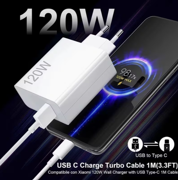 Carregador Charge Turbo 120W - Plug USB Tipo-C / Cabo 1m