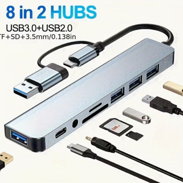 Hub USB C 8 em 1 Para Computadores Compatível com Tablets