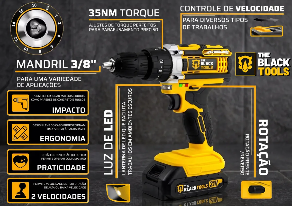 Kit Parafusadeira & Furadeira Impacto The Black Tools - Imagem 4