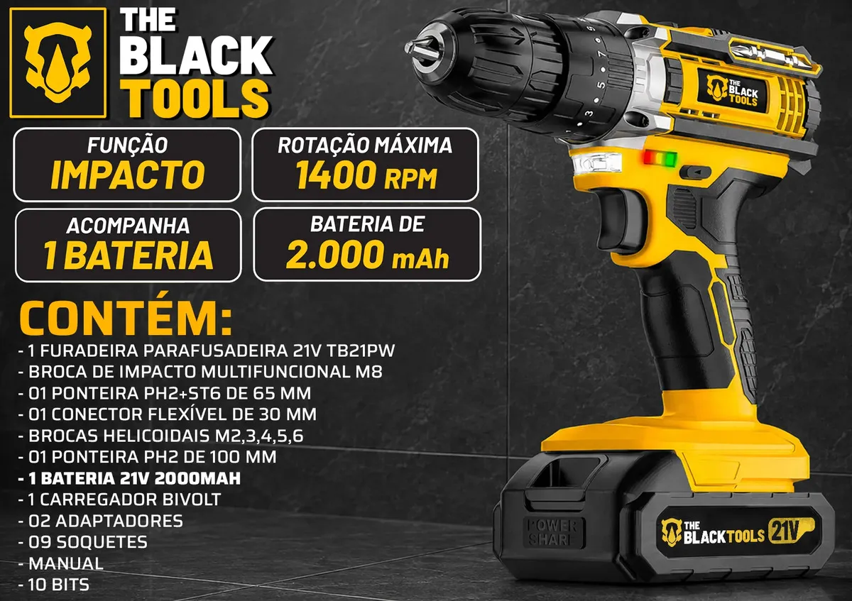Kit Parafusadeira & Furadeira Impacto The Black Tools - Imagem 5