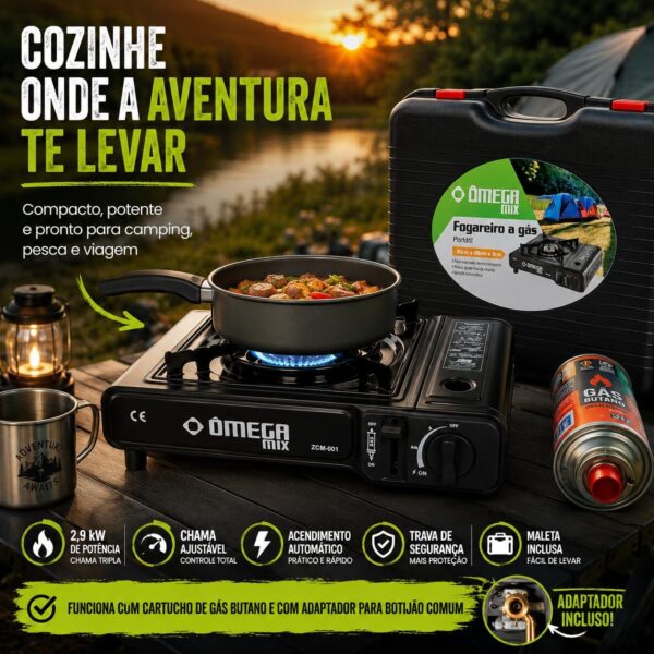 Fogareiro a Gás Portátil Automático Preto Ômega