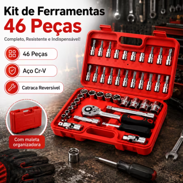 Kit de Ferramentas Profissional - 46 Peças em Aço Cr-V