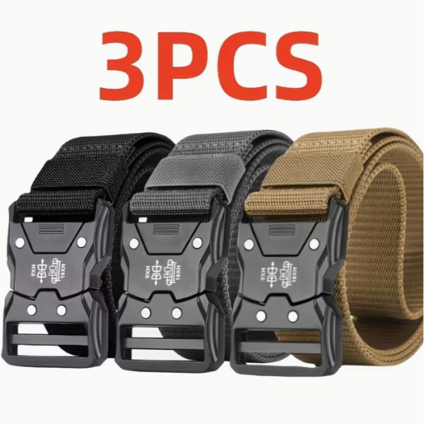 Cinto Tático Masculino Com Fivela Automática - Uso Casual & Esportivo (3 Peças)