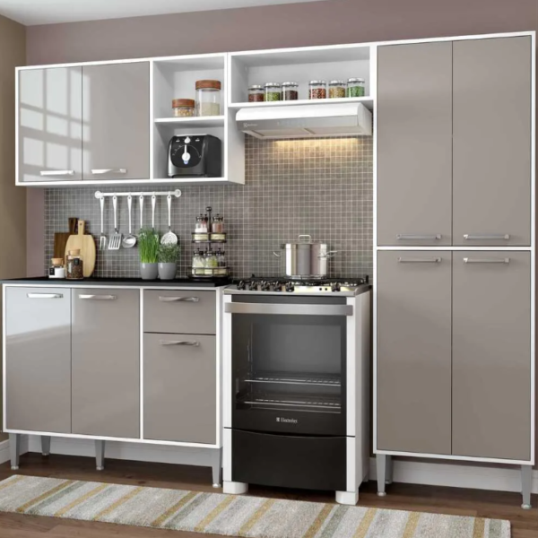 Armário de Cozinha Compacta Xangai Cor Branca/Lacca Fumê