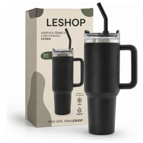 Copo Térmico LeShop 1,2L - Inoxidável Com Tampa Canudo