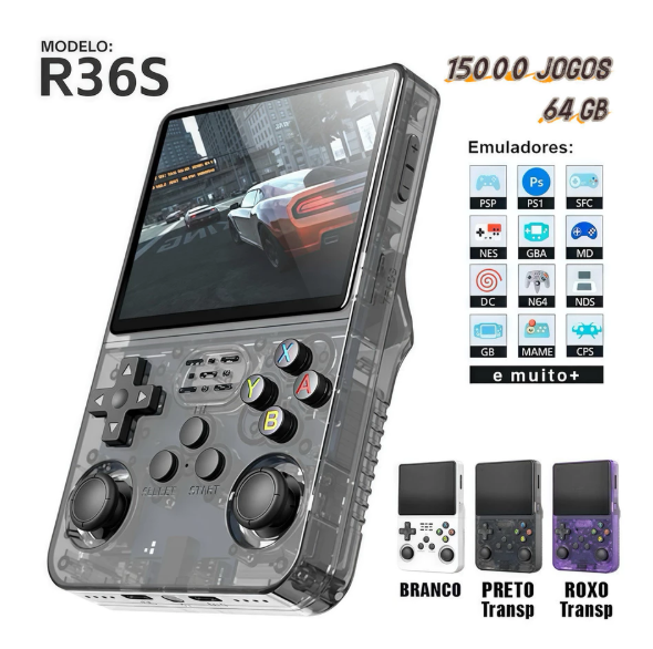 Console Portátil R36S - 64g Linux Tela IPS 3.5 Polegadas - 15 Mil Jogos