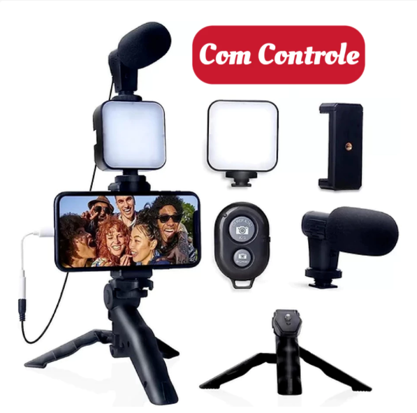 Kit Profissional de Acessórios para Filmagens e Transmissões de Live Streaming com Celular.
