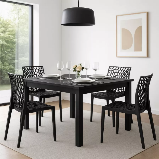 Mesa de Jantar Quadrada Industrial – Design de Madeira p/ 4 Lugares