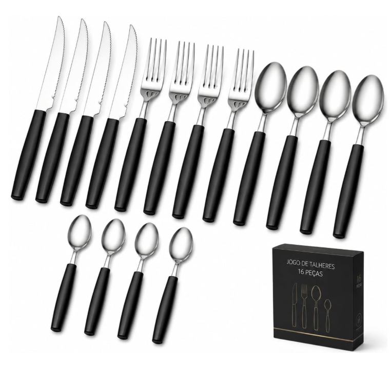 Jogo de Talheres Inox 16 Peças Premium