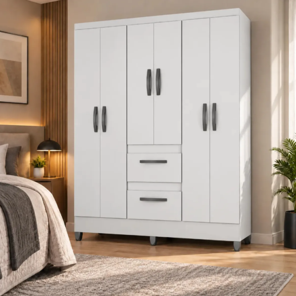 Guarda Roupa Solteiro 6 Portas 2 Gavetas Capri Poquema | 5 Cores Disponíveis