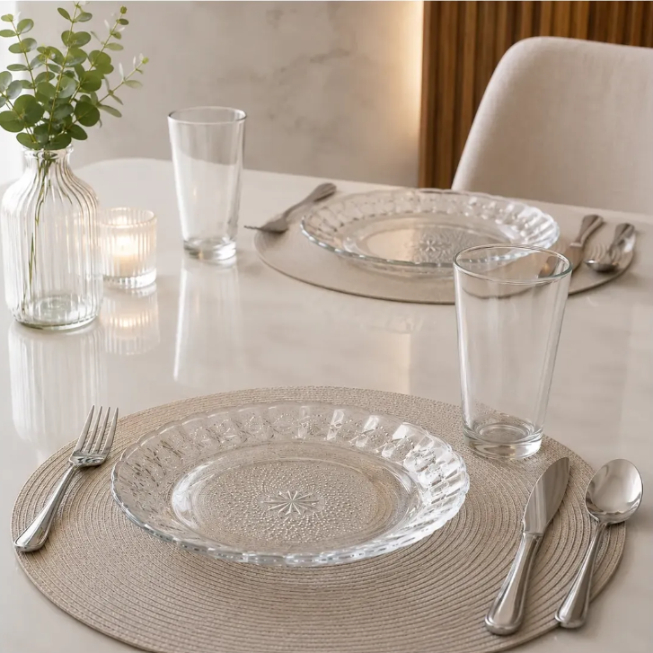 Aparelho De Jantar 20 Peças – Pratos + Copos + Talheres Inox