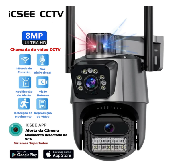 JL PROTEC 4K 8MP Câmera de Segurança 2 Lentes Com Audio e Microfone Câmera 355 Graus Wifi