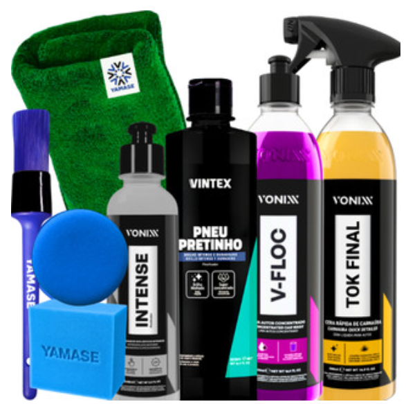 Kit Estética Automotiva Vonixx V-Floc Tok Final Intense 240ml Pneu Pretinho Pano Pincel E Aplicador