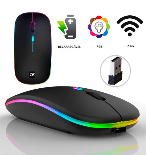 Mouse Sem Fio 2.4 ghz Optico Recarregável Gamer USB Led Rgb Wirelles Usb Notebook – OPEN ZEE