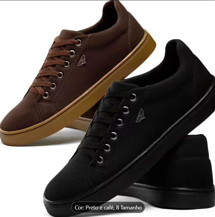 Kit 2 Sapatenis Casual Masculino Preto e Café | Numeração: 37 ao 44