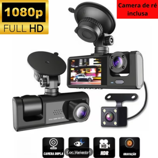 Câmera Veicular 1080p Full HD Ângulo 130° Tela de Led