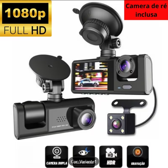 Câmera Veicular 1080p Full HD Ângulo 130° Tela de Led