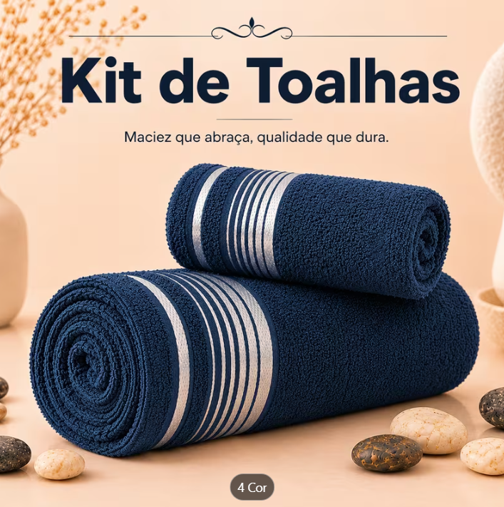 Kit Para Banheiro 1 Toalha de Banho + 1 Toalha de Rosto | 4 Cores Disponíveis