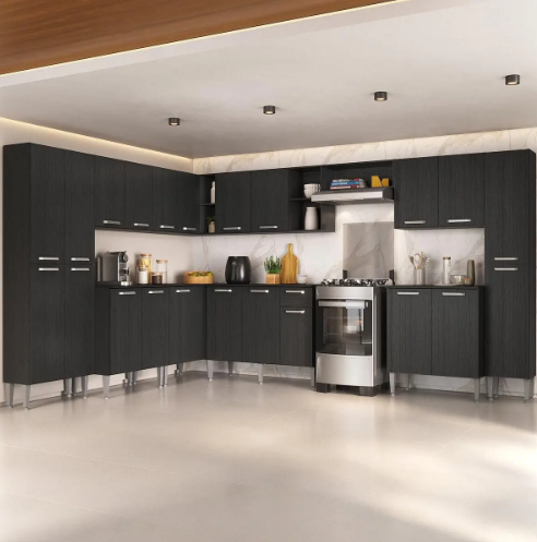 Armário Cozinha Modulada Completa de Canto 534cm Pequim Pop Multimóveis MP3771