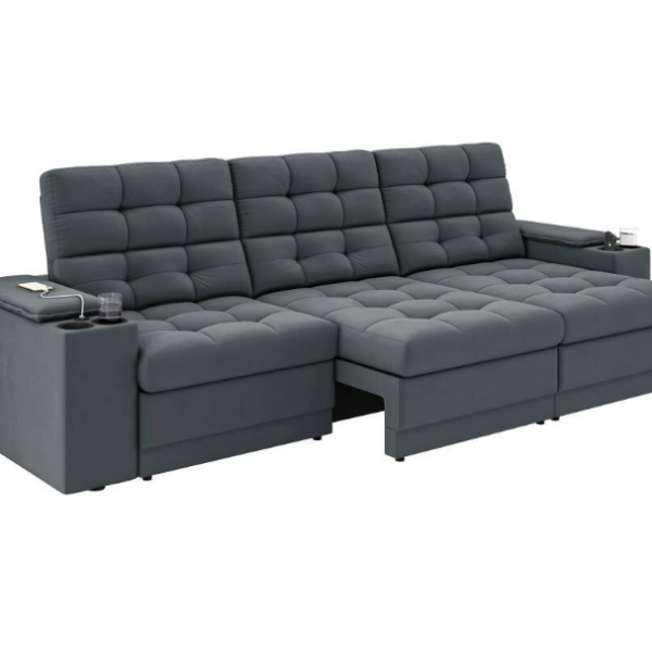Sofá Confort Premium 2,30m Assento Retrátil/Reclinável porta copos e USB Suede Cinza - XFlex Sofas - XFlex Sofás