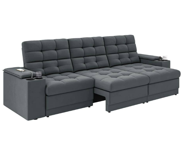 Sofá Confort Premium 2,30m Assento Retrátil/Reclinável porta copos e USB Suede Cinza - XFlex Sofas - XFlex Sofás