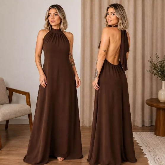 Vestido Longo Feminino Midi Frente Unica Costa Nua de Festa Casamento Madrinha Formatura Branco Plus Size